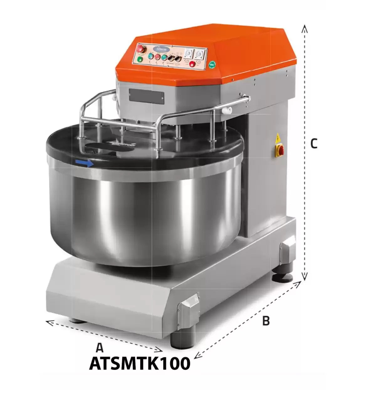 Mixer spiral (Capacitate aluat 250 Kg, Capacitate faina 150 Kg), ATSMTK 100