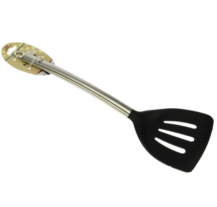Spatulă Perforată din Silicon cu Mâner din Inox, Lungime 35 cm, Dimensiuni 10,5 x 10 cm