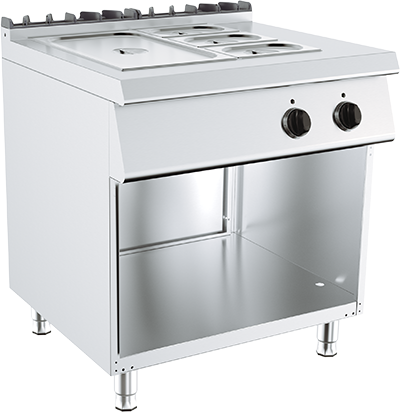 Bain-Marie Electric din Oțel Inoxidabil cu 4 Cuve și Depozitare - 3 kW
