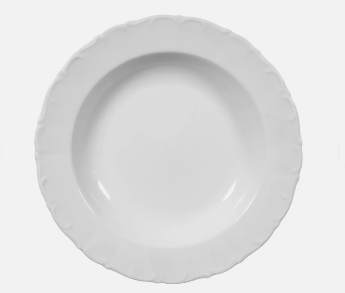 Farfurie Adâncă cu Margine Decorativă – 23 cm, Porțelan Alb, Model Marienbad