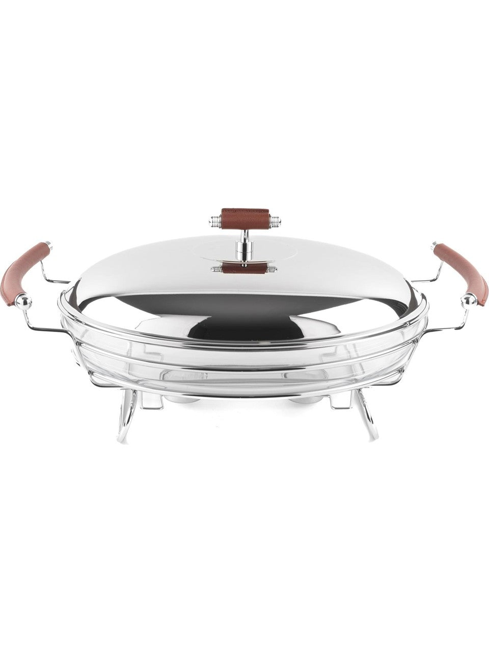 Serviciu Oval cu Capac din Sticlă și Suport Încălzire – 46x30x20 cm